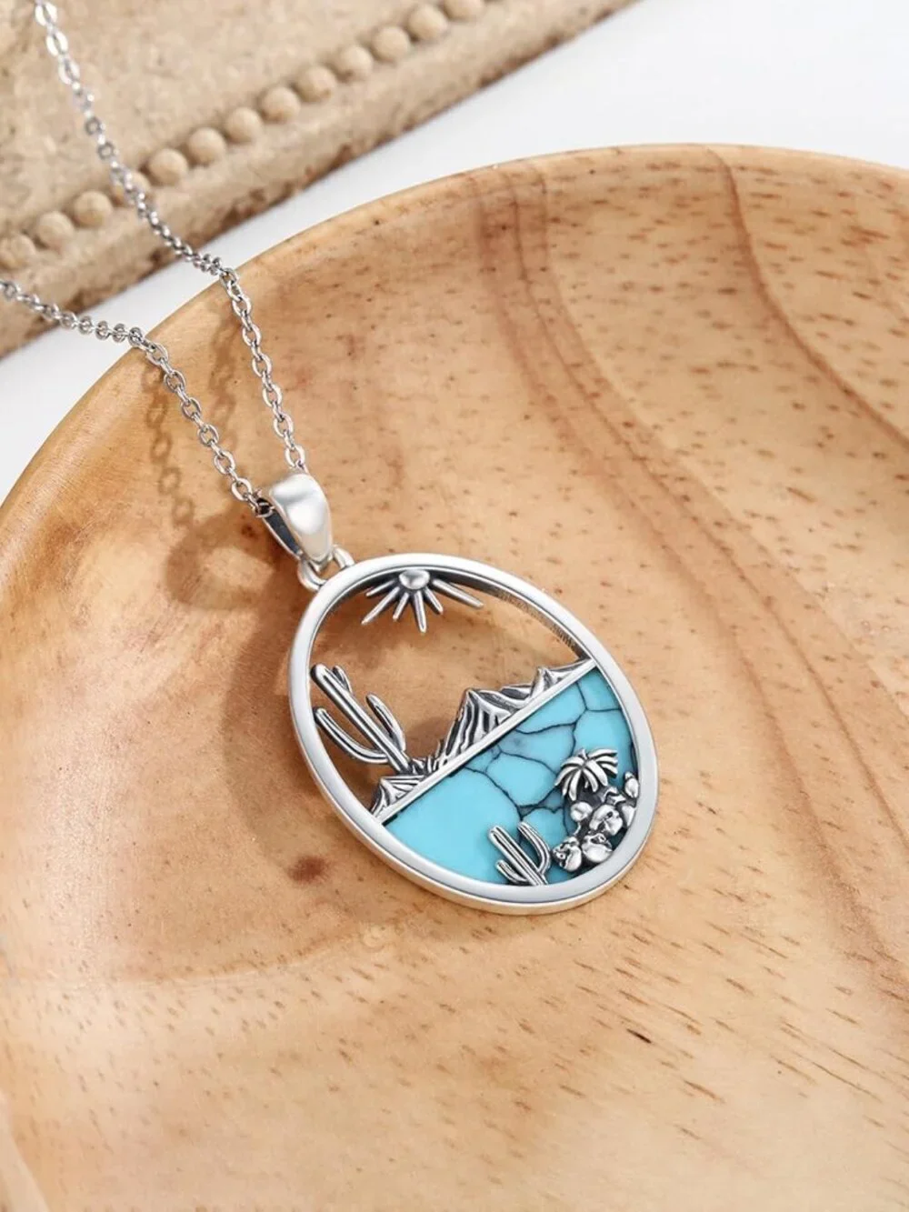 Women's Cactus B Sterling Turquoise Pendant Highland Cow Skull Western Necklace